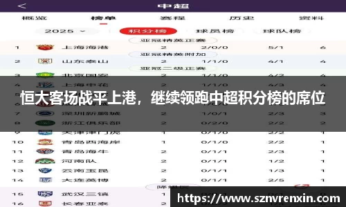 恒大客场战平上港，继续领跑中超积分榜的席位