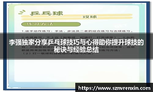 李强独家分享乒乓球技巧与心得助你提升球技的秘诀与经验总结